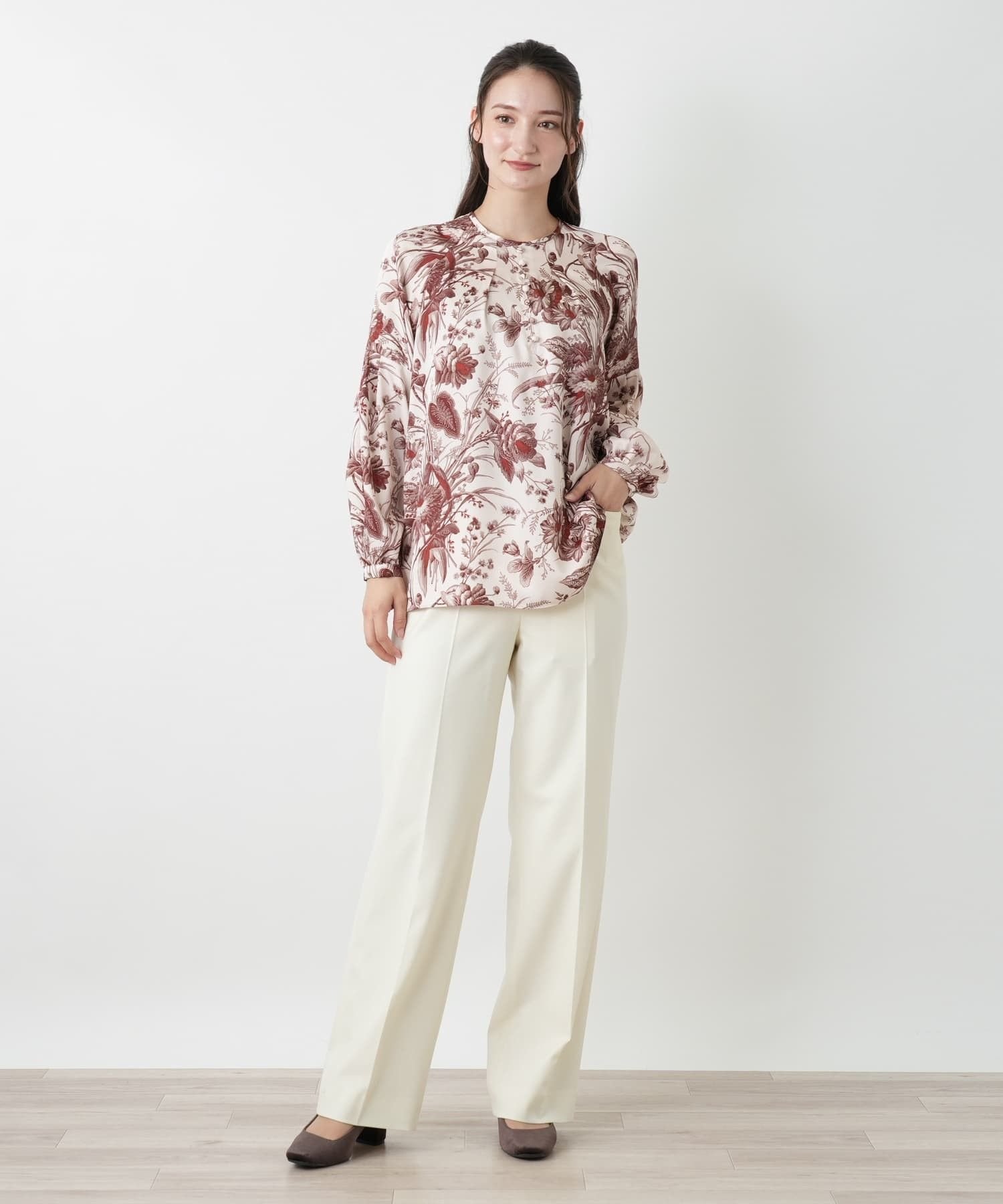 Leilian ボタニカルプリントブラウス【ROCHAS Premiere】【ERICA】 レリアン トップス シャツ・ブラウス ピンク