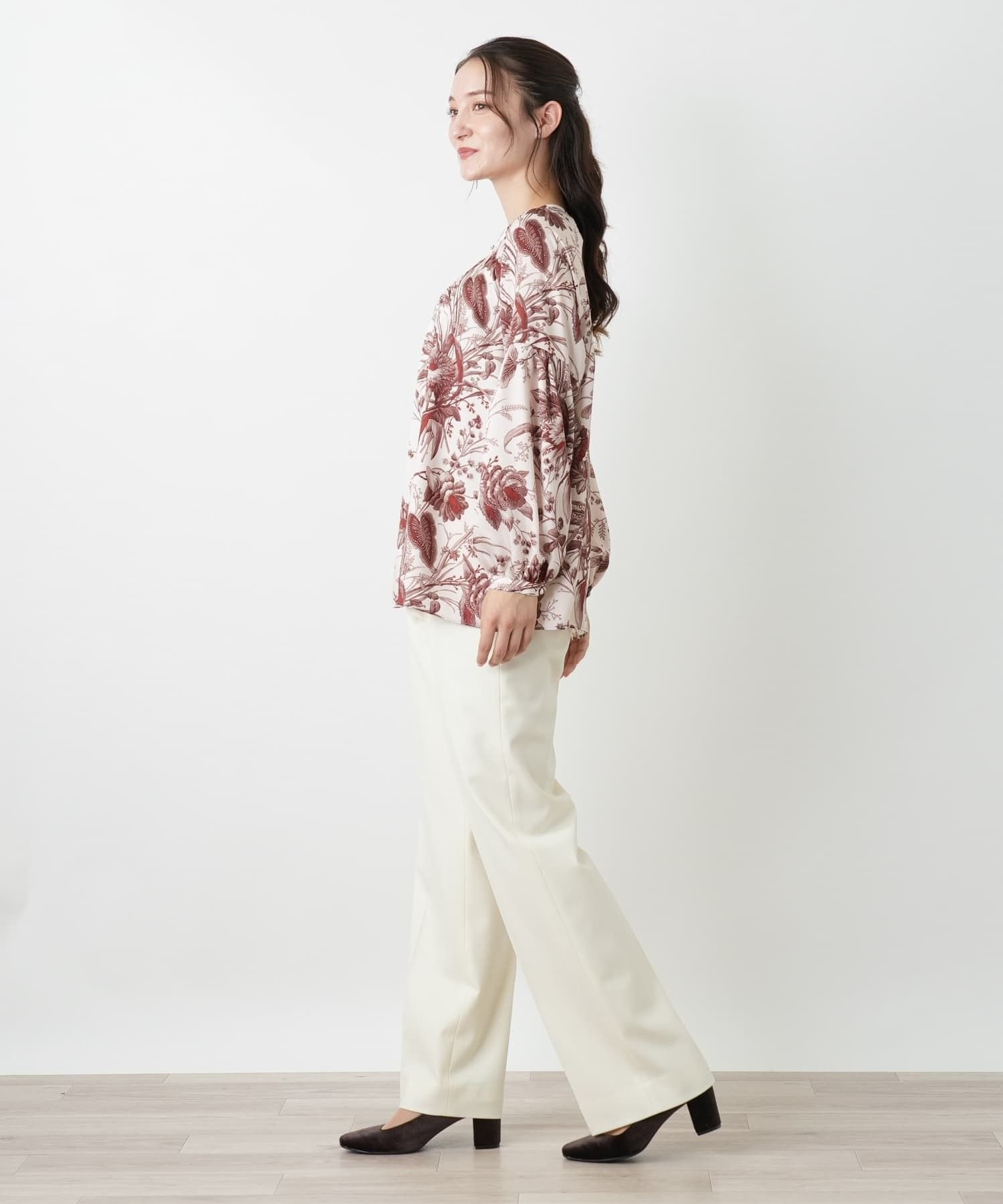 Leilian ボタニカルプリントブラウス【ROCHAS Premiere】【ERICA】 レリアン トップス シャツ・ブラウス ピンク