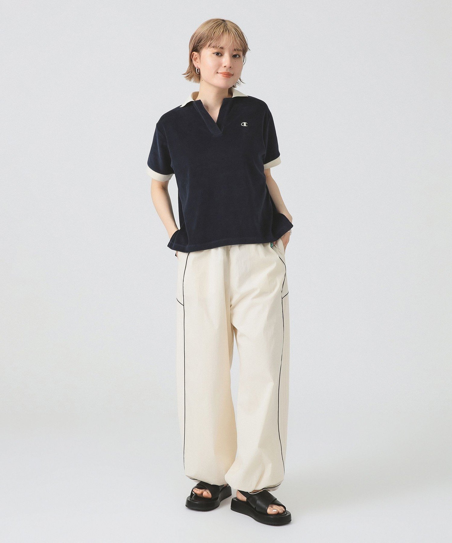 【SALE／50%OFF】Ray BEAMS ストライプ キリカエ トラックパンツ ビームス ウイメン パンツ その他のパンツ ホワイト ネイビー【送料無料】