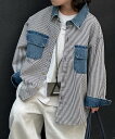 aimoha KIDS 【aimoha-KIDS-】ストライプカジュアルデニムシャツ アイモハ トップス シャツ・ブラウス グレー