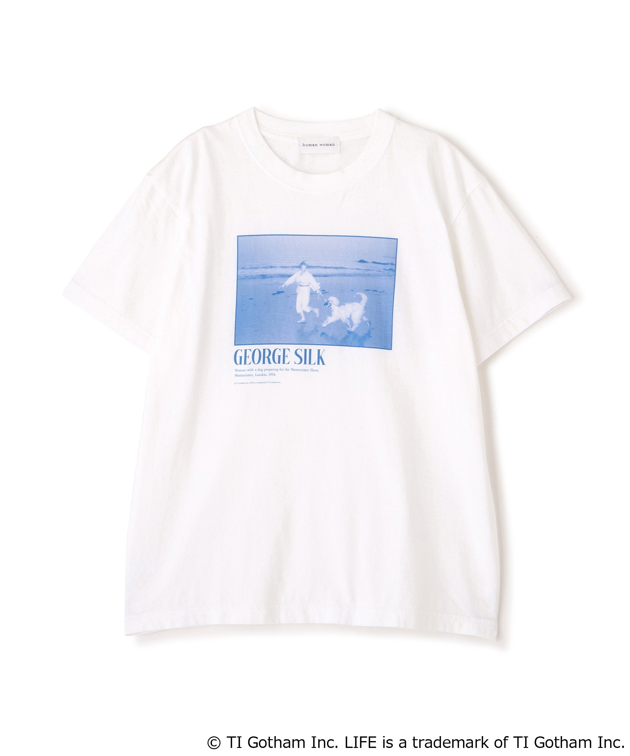 human woman 《LIFE PICTURE COLLECTION別注》フォトTシャツ DOG ヒューマン ウーマン トップス カットソー・Tシャツ ベージュ ホワイト