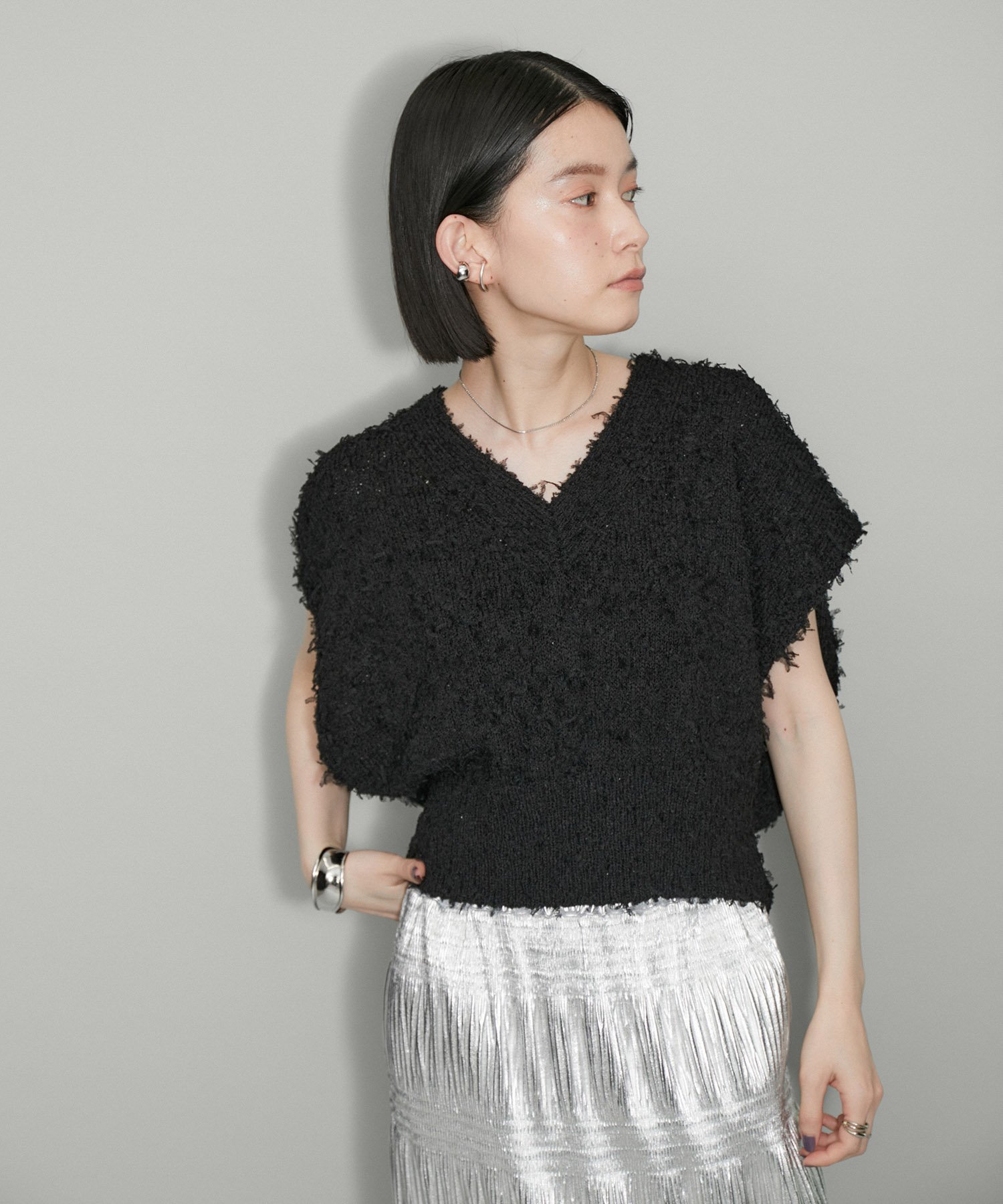 【SALE／30%OFF】ADAM ET ROPE' FEMME 【WEB限定】ファンシーニットジレ アダムエロペ トップス ニット ブラック グレー ホワイト ベージュ【送料無料】