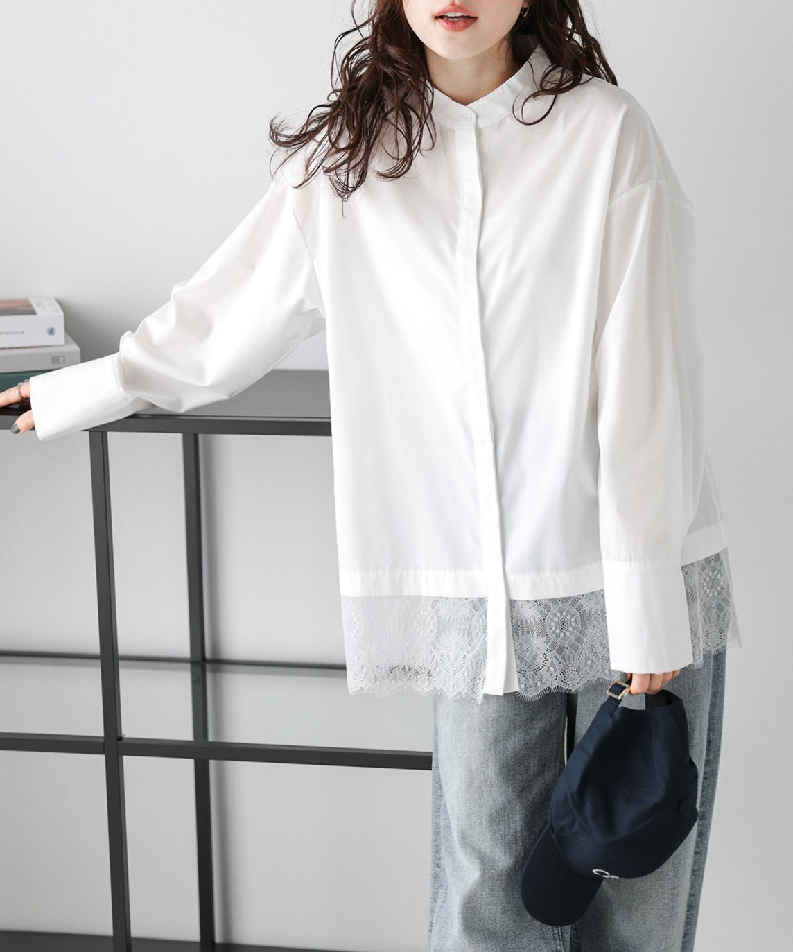 La-gemme レースヘム シャツブラウス ラジュール トップス シャツ・ブラウス ホワイト ブラック