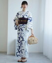 【SALE/49%OFF】utatane 浴衣2点セット 白地に紺のぼかし筆描き ウタタネ 着物・浴衣・和装小物 浴衣【送料無料】