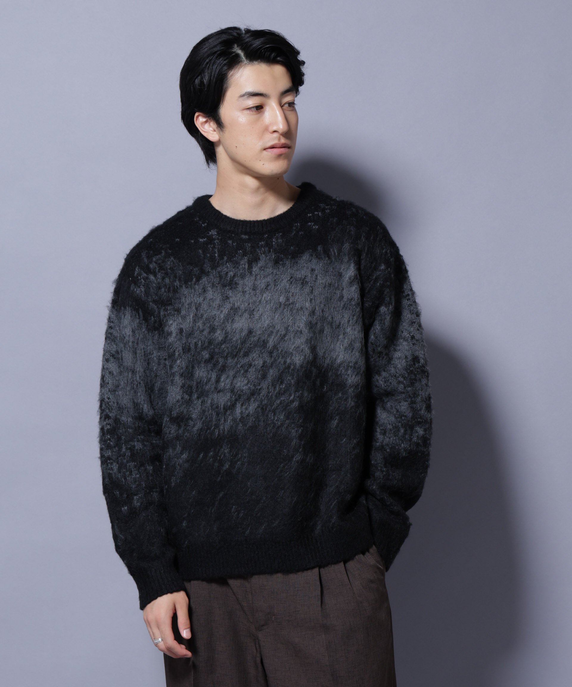 NANO universe アート柄クルーネックニット1 シックカラー ナノユニバース トップス ニット ブラック ..