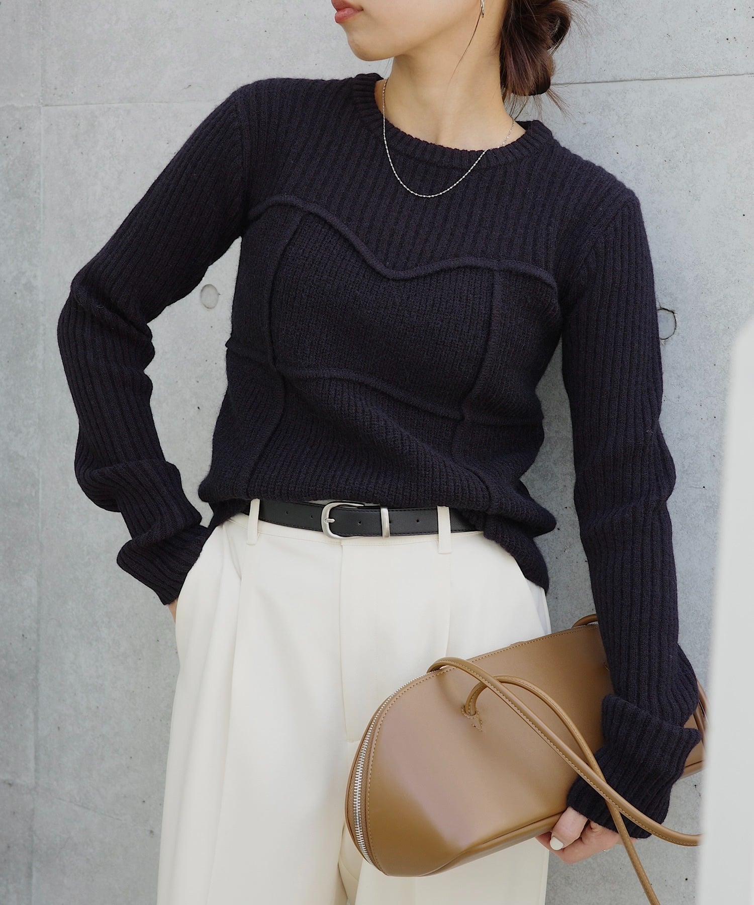 【SALE／10%OFF】andme ビスチェ風 リブ ニット トップス アンドミー トップス ニット ブラック グレー..