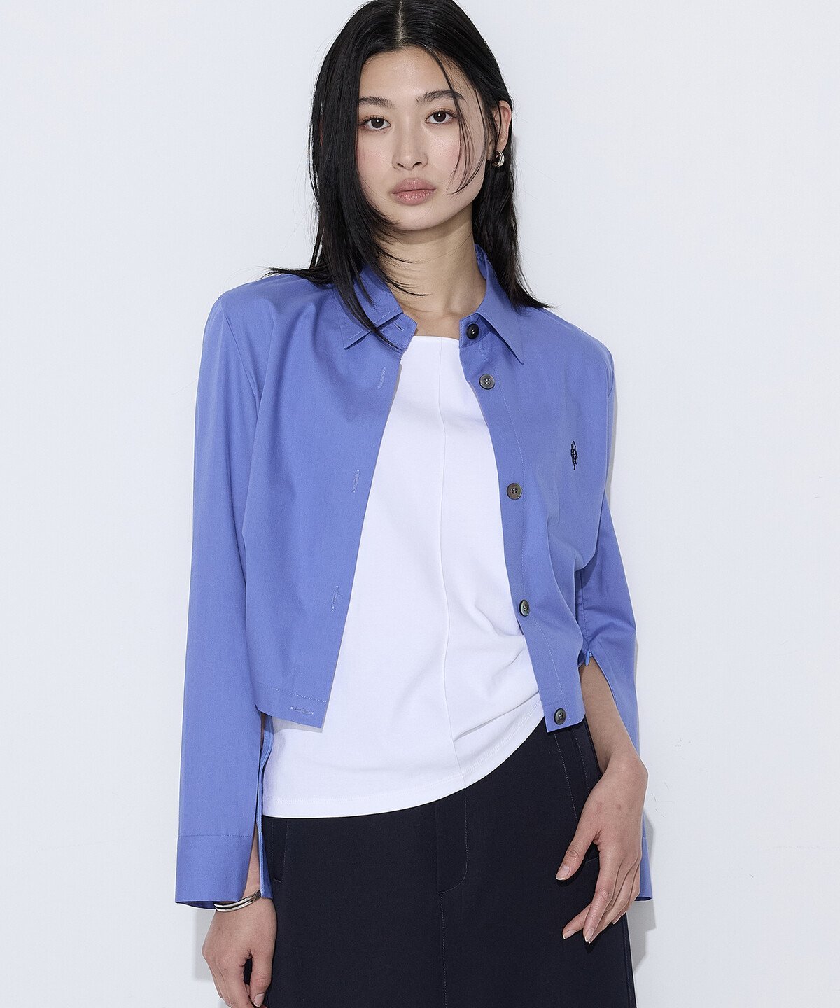 コットンポプリンストライプ クロプトシャツ コムサ トップス シャツ・ブラウス ブルー ブラウン