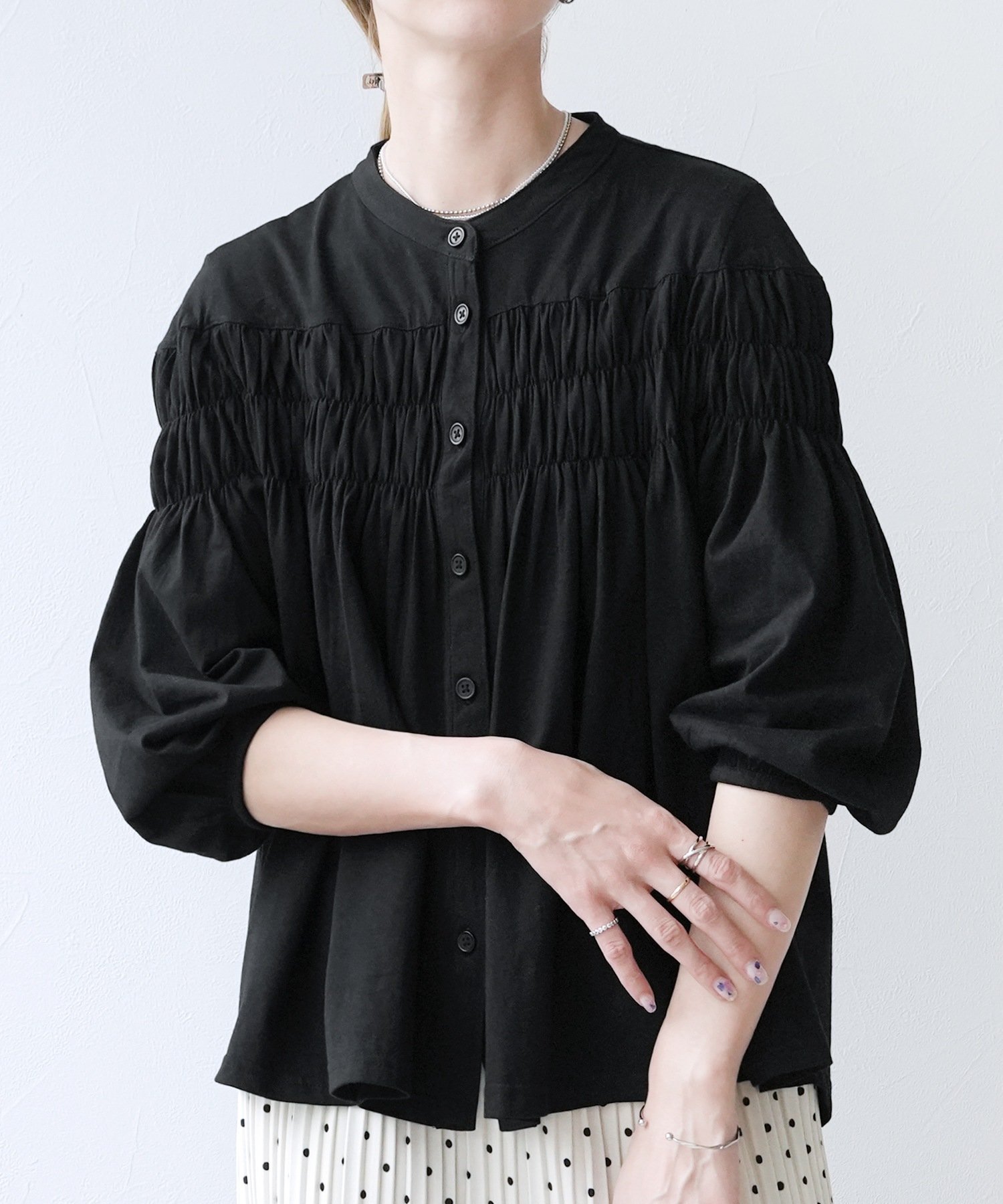 reca ブラウス風ピンタックギャザーカットソー(wk-0580) reca レカ レカ トップス カットソー・Tシャツ ホワイト ブラック