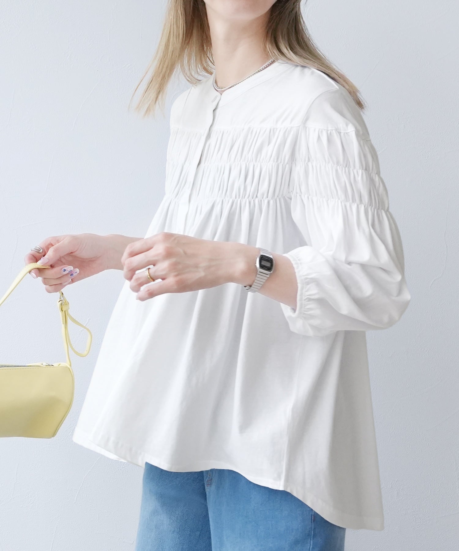 reca ブラウス風ピンタックギャザーカットソー(wk-0580) reca レカ レカ トップス カットソー・Tシャツ ホワイト ブラック