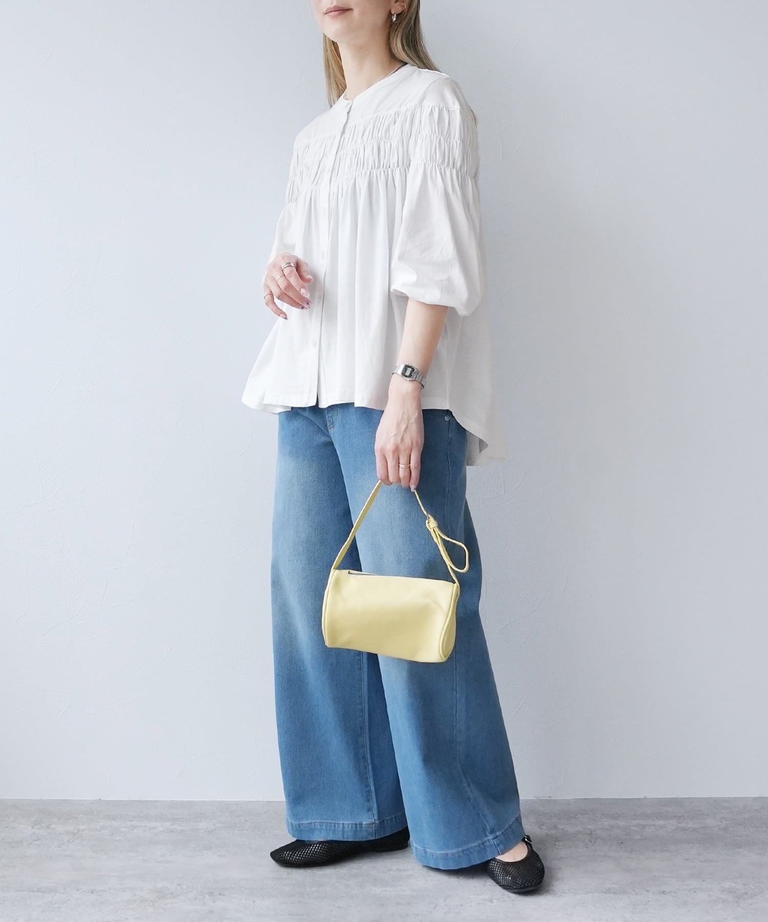 reca ブラウス風ピンタックギャザーカットソー(wk-0580) reca レカ レカ トップス カットソー・Tシャツ ホワイト ブラック