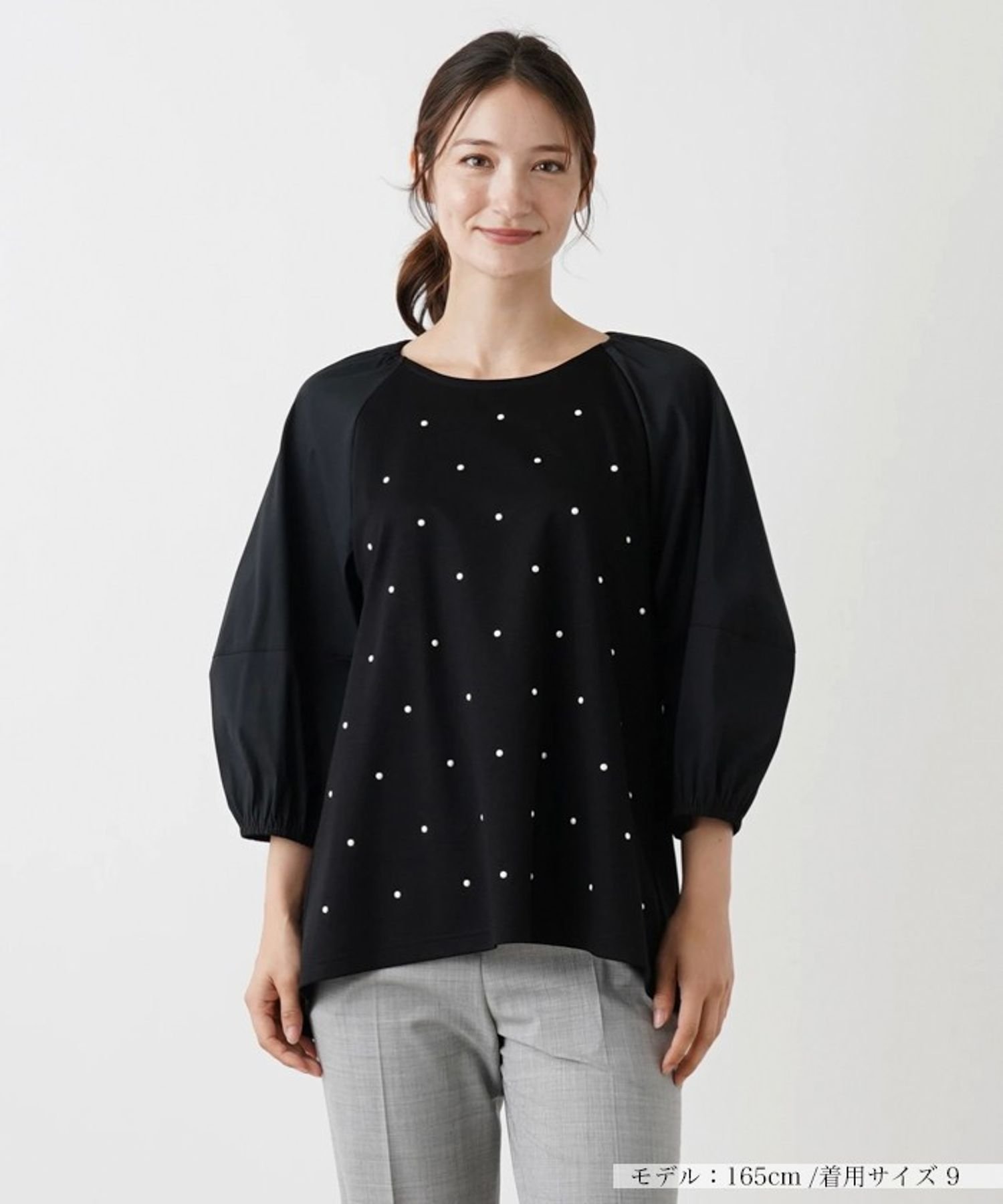 Leilian 七分丈カットソー レリアン トップス カットソー・Tシャツ ホワイト ブラック