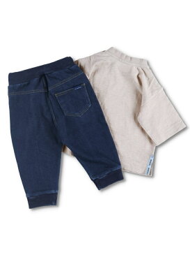 【SALE/69%OFF】branshes ロゴテープトップス+デニムニットパンツ ブランシェス ビジネス/フォーマル セットアップスーツ ブラウン ブルー