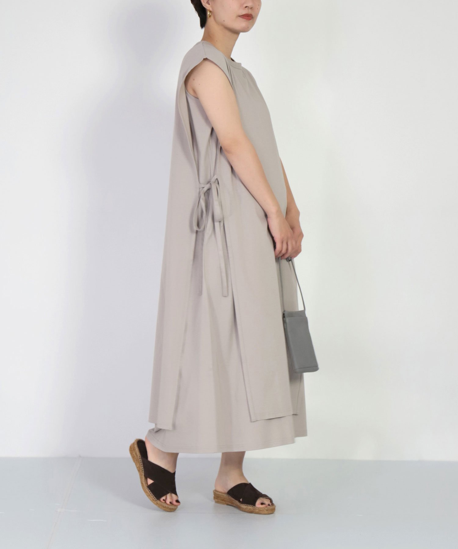 OWLEYE by domingo OWLEYE/(W)60/-シルケットスムース レイヤードワンピース ドミンゴ ワンピース ロングワンピース/マキシワンピース ベージュ グレー【送料無料】