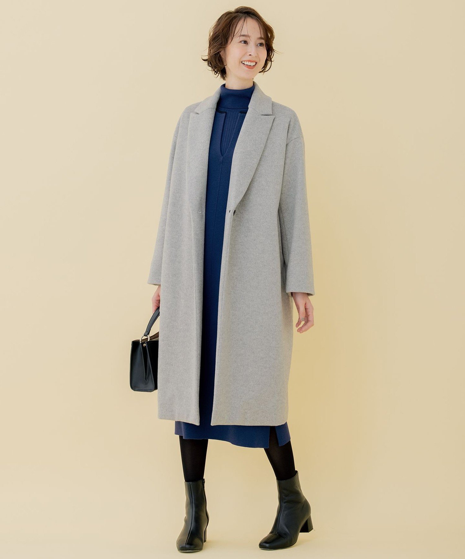 【SALE／30%OFF】自由区 L 【WEB限定】ブラッシュドビーバー チェスターコート ジユウク ジャケット・アウター チェスターコート グレー ネイビー【送料無料】のサムネイル