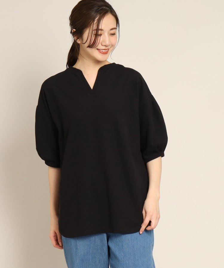 【SALE／20%OFF】Dessin 【洗える】キーネックパフスリーブカットソー＜XS~L＞ デッサン トップス カットソー・Tシャツ ブラック イエロー ブルー ネイビー【送料無料】のサムネイル