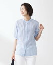 【SALE／50%OFF】J.PRESS LADIES L 【洗える】綿キュプラコードストライプ バンドカラー ブラウス ジェイプレス トップス シャツ・ブラ..