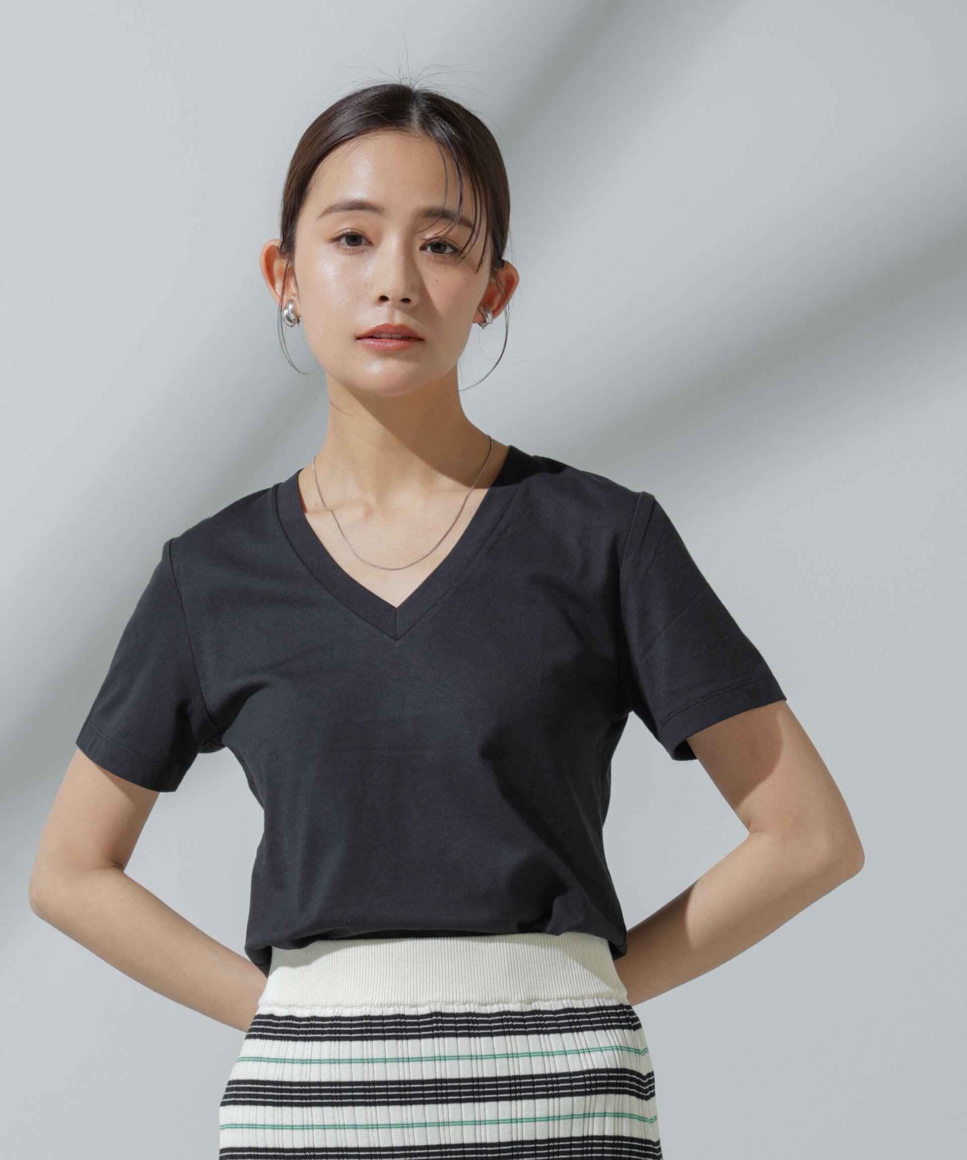 NANO universe Anti Soaked(R) 汗染み防止 VネックTシャツ ナノユニバース トップス カットソー・Tシャツ グレー ブラック ホワイト【送料無料】のサムネイル