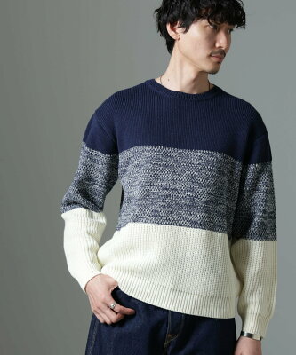 【SALE/50%OFF】NANO universe ウールミックスパネルボーダーニット ナノユニバース トップス ニット グレー ブルー ネイビー ブラック