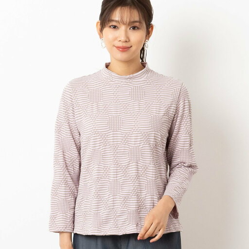 LOBJIE 【洗える・日本製】シャーリングジャカード カットソー ロブジェ トップス カットソー・Tシャツ ピンク ブラック ベージュ【送料無料】 LOBJIE 【洗える・日本製】シャーリングジャカード カットソー ロブジェ トップス カットソー・Tシャツ ピンク ブラック ベージュ【送料無料】