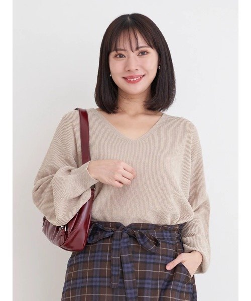 Re-J&SUPURE 畦編み袖ボリュームニットトップス リジェイアンドスプル トップス ニット ホワイト ベージュ ワインレッド