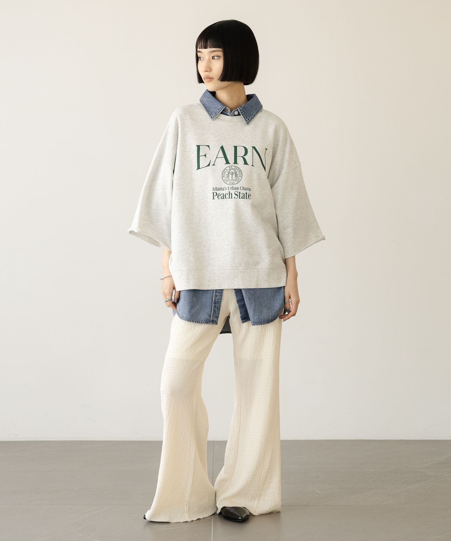 LOWRYS FARM ミニウラケロゴ6S ローリーズファーム トップス カットソー・Tシャツ ホワイト グレー ブラック