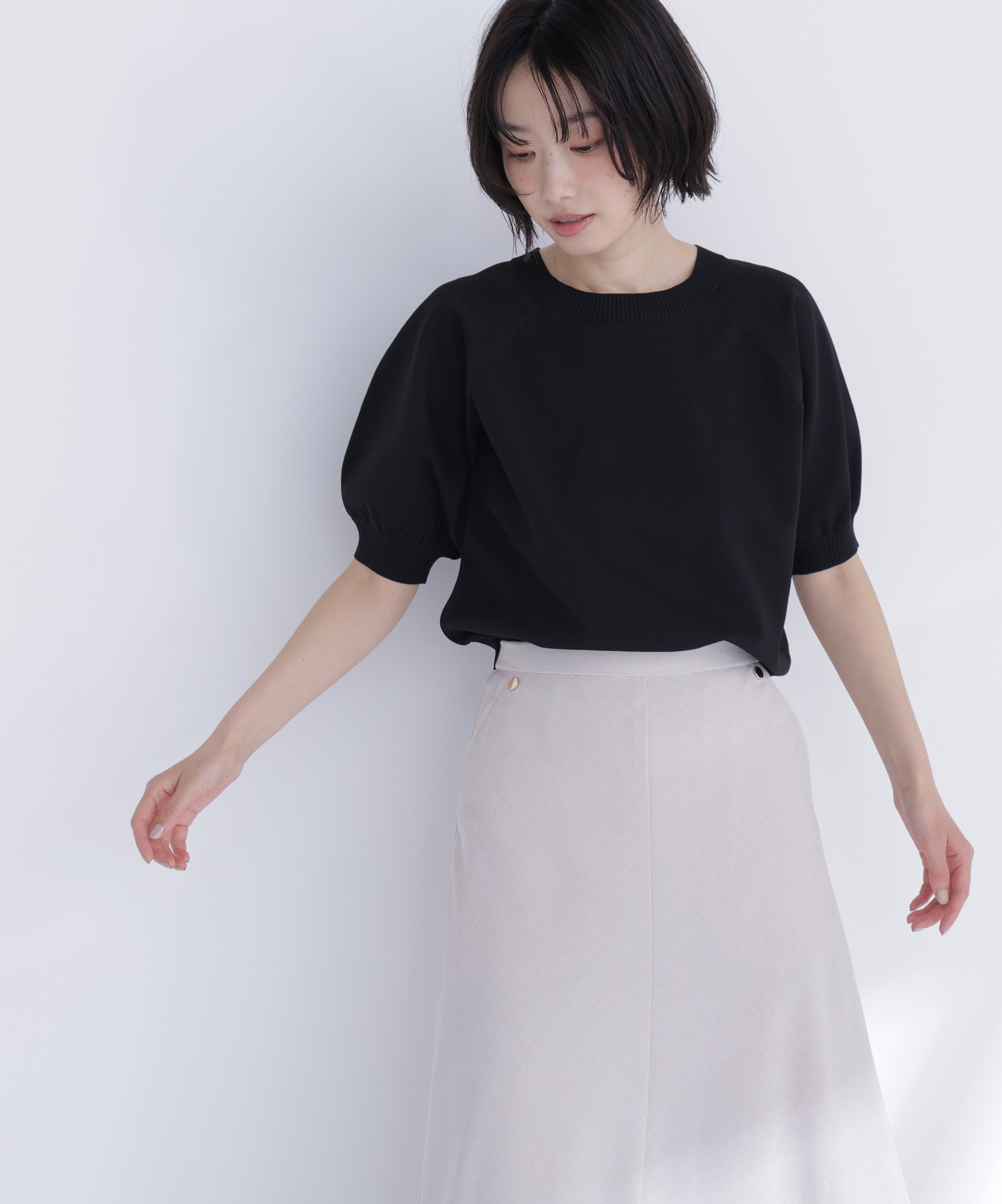 NATURAL BEAUTY BASIC ユースフルフォルムニット ナチュラルビューティベーシック トップス ニット オレンジ ブルー ブラック ホワイト
