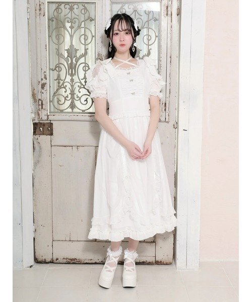 NOEMIE ショルダーリボンドロストプリンセスロングワンピース ノエミー ワンピース・ドレス その他のワンピース・ドレス ピンク ホワイト【送料無料】