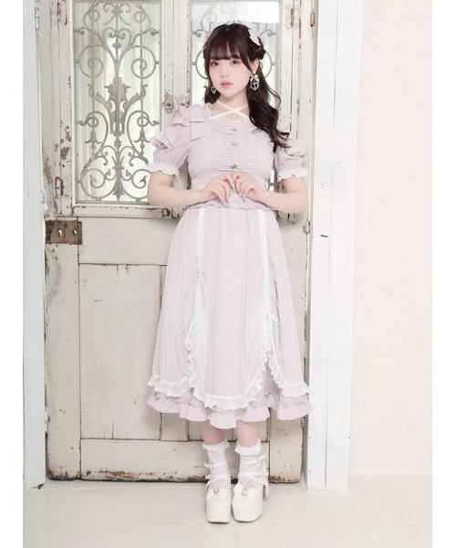 NOEMIE ショルダーリボンドロストプリンセスロングワンピース ノエミー ワンピース・ドレス その他のワンピース・ドレス ピンク ホワイト【送料無料】