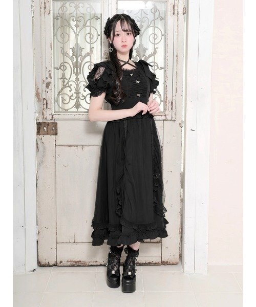 NOEMIE ショルダーリボンドロストプリンセスロングワンピース ノエミー ワンピース・ドレス その他のワンピース・ドレス ピンク ホワイト【送料無料】