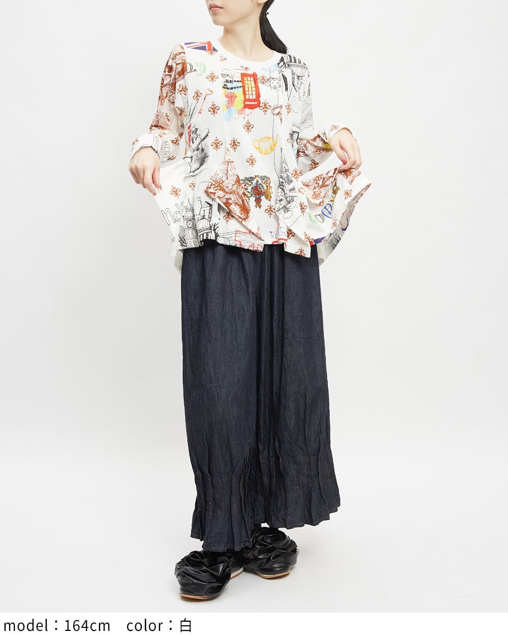 gomme/(W)ロンドンスクイッドT ゴム トップス カットソー・Tシャツ ブラック ホワイト