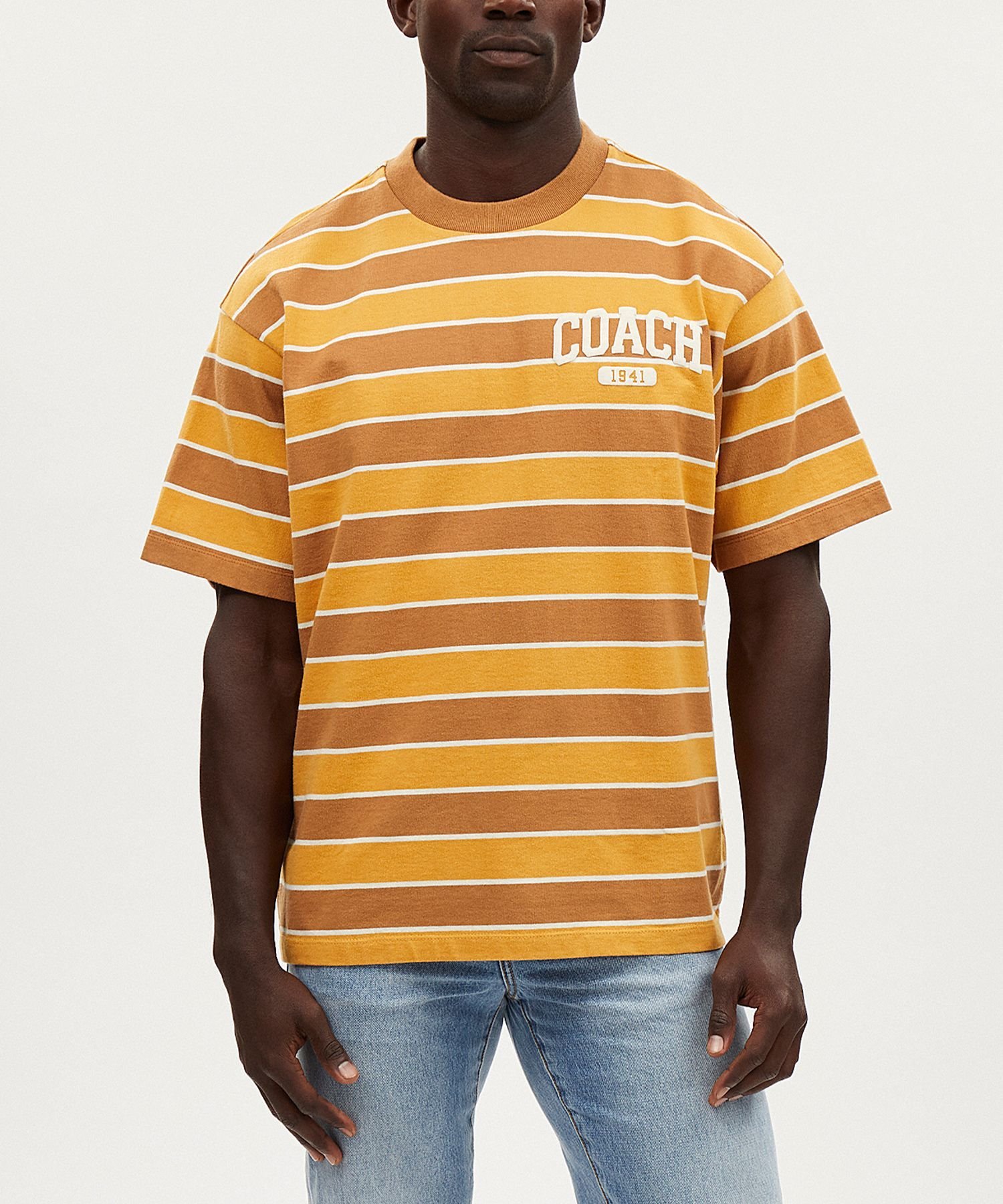 【SALE／62%OFF】COACH OUTLET ストライプ Tシャツ コーチ　アウトレット トップス カットソー・Tシャツ オレンジ【送料無料】