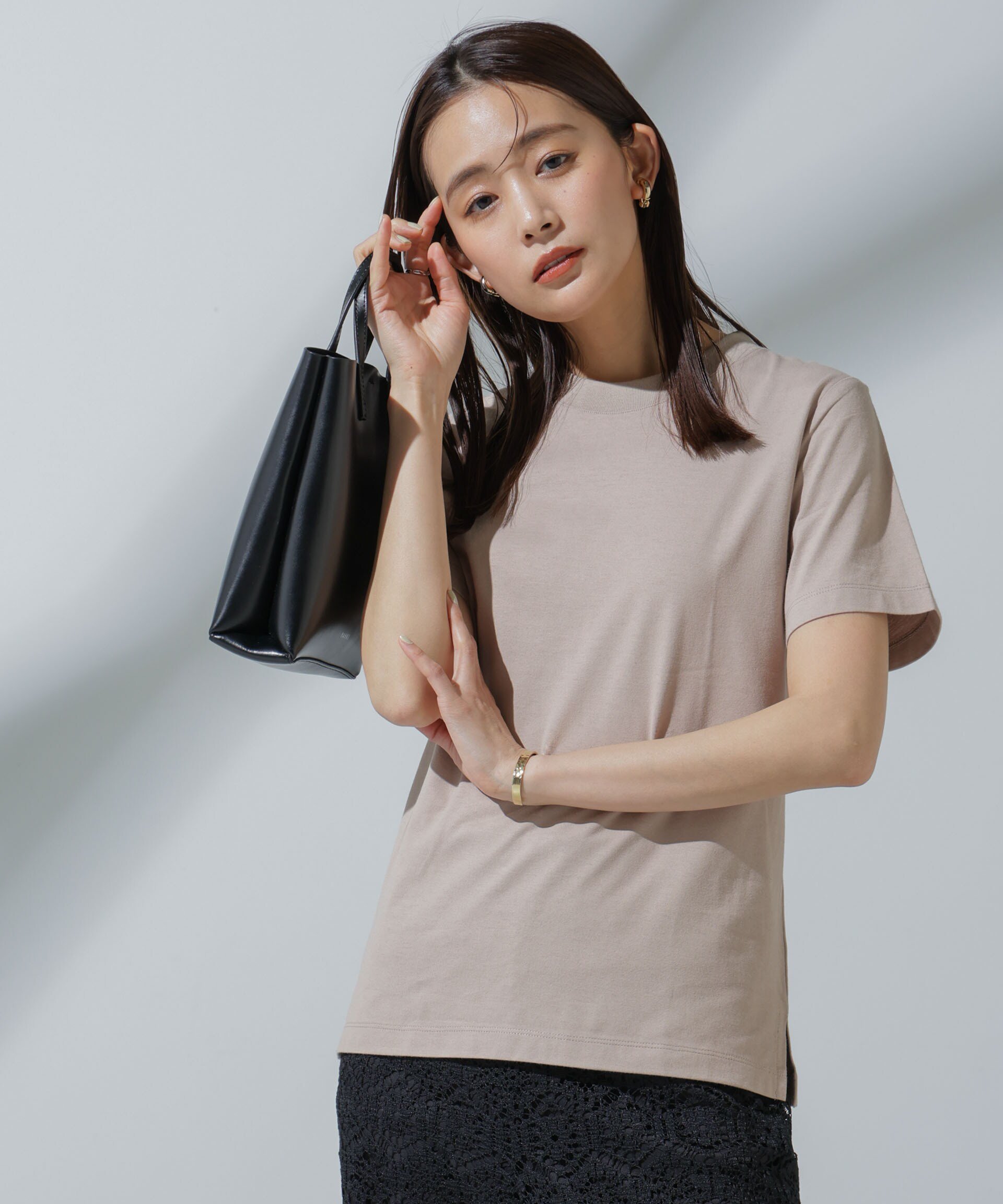 NANO universe Anti Soaked(R) 汗染み防止 クルーネックTシャツ ナノユニバース トップス カットソー・Tシャツ グレー ホワイト ブラック【送料無料】のサムネイル