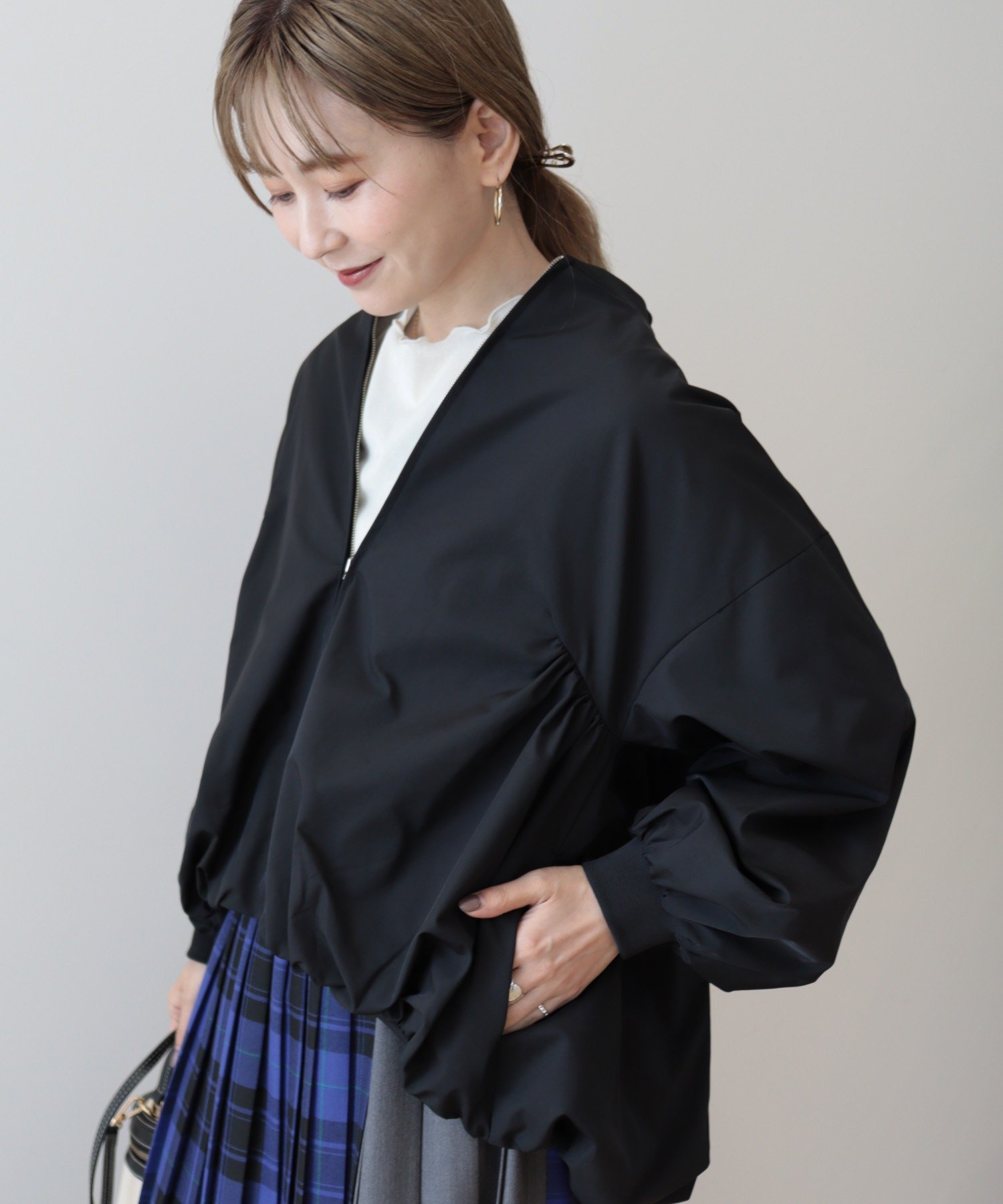 AMERICAN HOLIC ボリュームスリーブギャザーブルゾン アメリカン ホリック ジャケット・アウター その他のジャケット・アウター カーキ ブラック【送料無料】