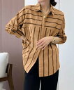 【SALE/30%OFF】aimoha - select - aimoha -select-/ストライプオーバーシャツ アイモハ トップス シャツ・ブラウス ホワイト ブラウン