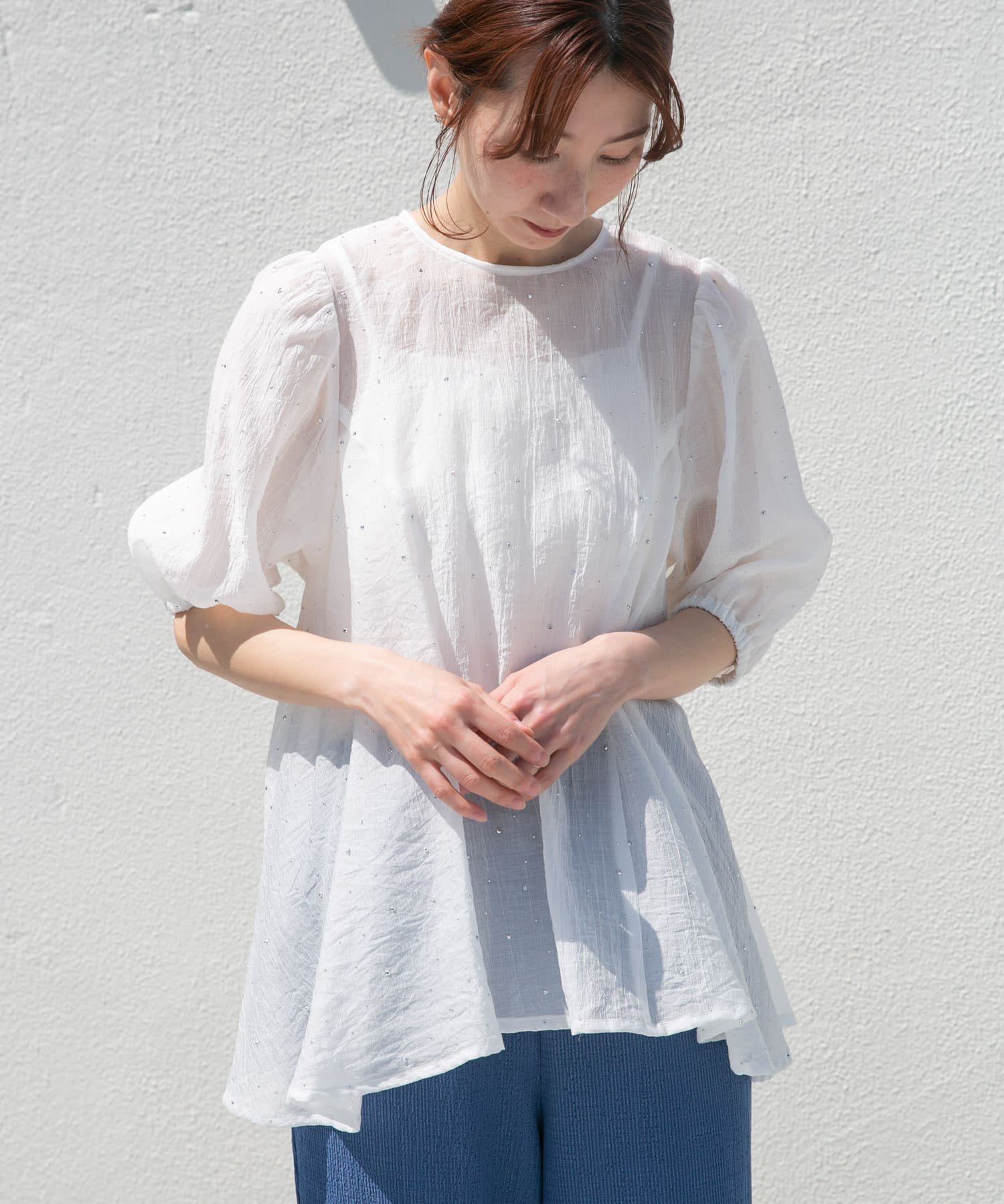 【SALE／14%OFF】URBAN RESEARCH ITEMS ラメストーンシアーブラウス アーバンリサーチアイテムズ トップス シャツ・ブラウス ブラック ホワイト【送料無料】