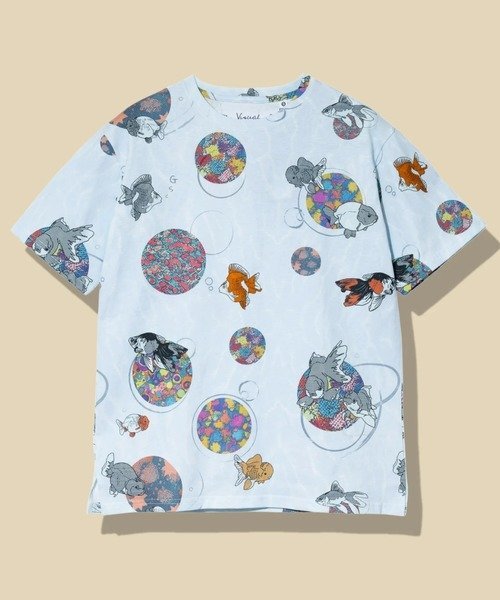 USA/C 総柄図鑑 TEE vol.7 (MENS) ゴースローキャラバン トップス カットソー・Tシャツ ホワイト ネイビー ブルー
