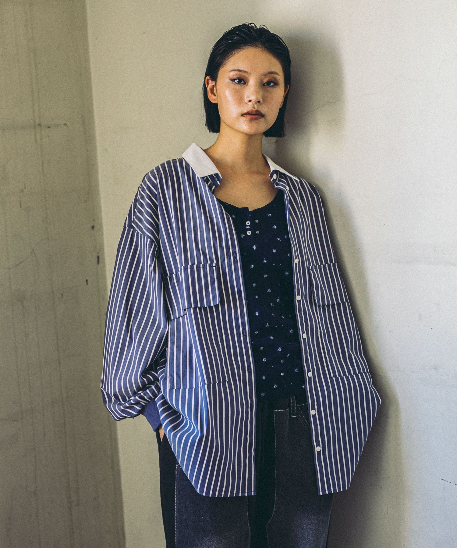 niko and ... [MODE NORM CORE] 2WAYカラービッグロングシャツ ニコアンド トップス シャツ・ブラウス ネイビー ブラウン ホワイト【送料無料】のサムネイル