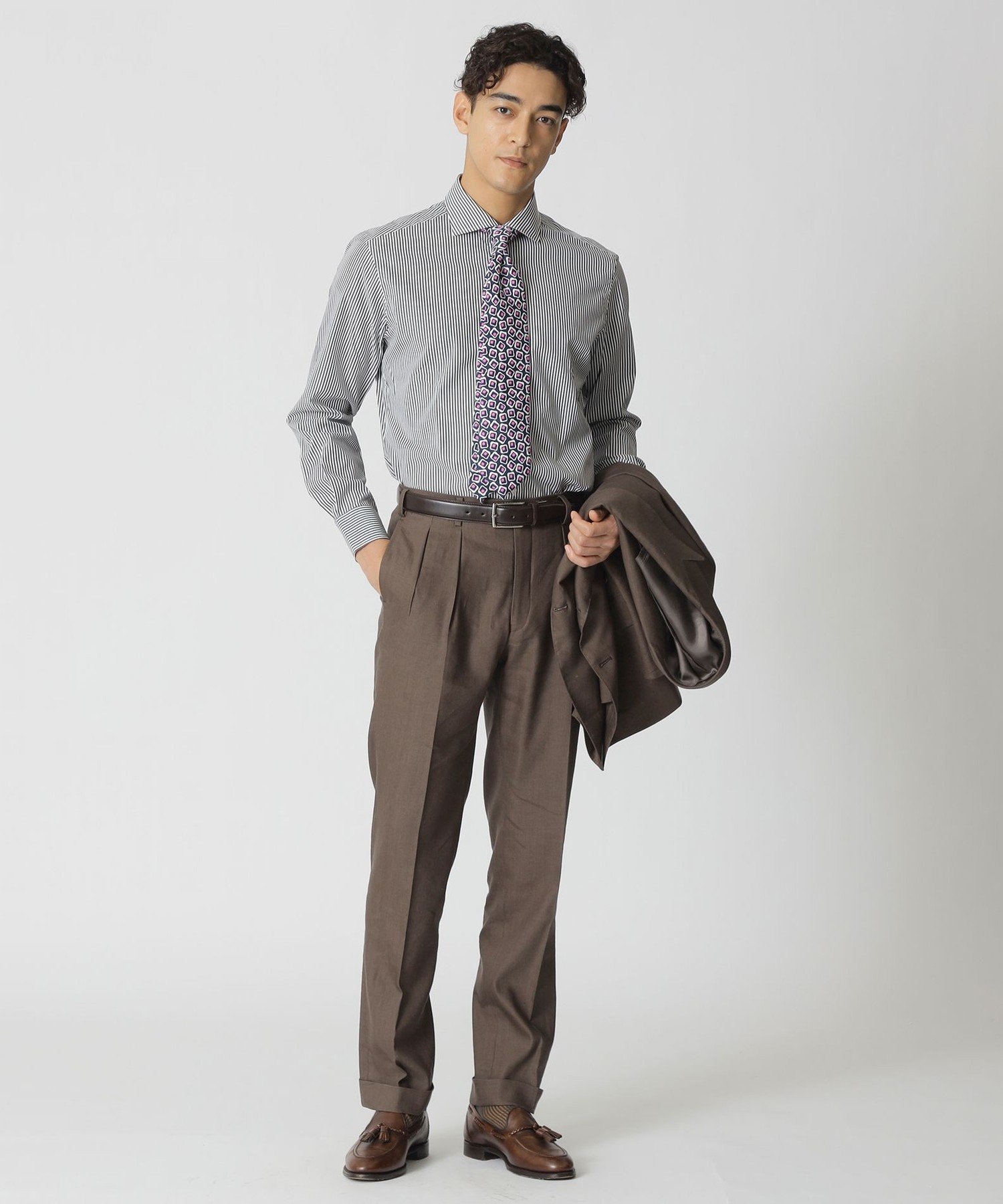 Paul Stuart 【COLLECTION LINE】セミスプレッドカラーロンドンストライプドレスシャツ ポール・スチュアート トップス シャツ・ブラウス イエロー ブラック