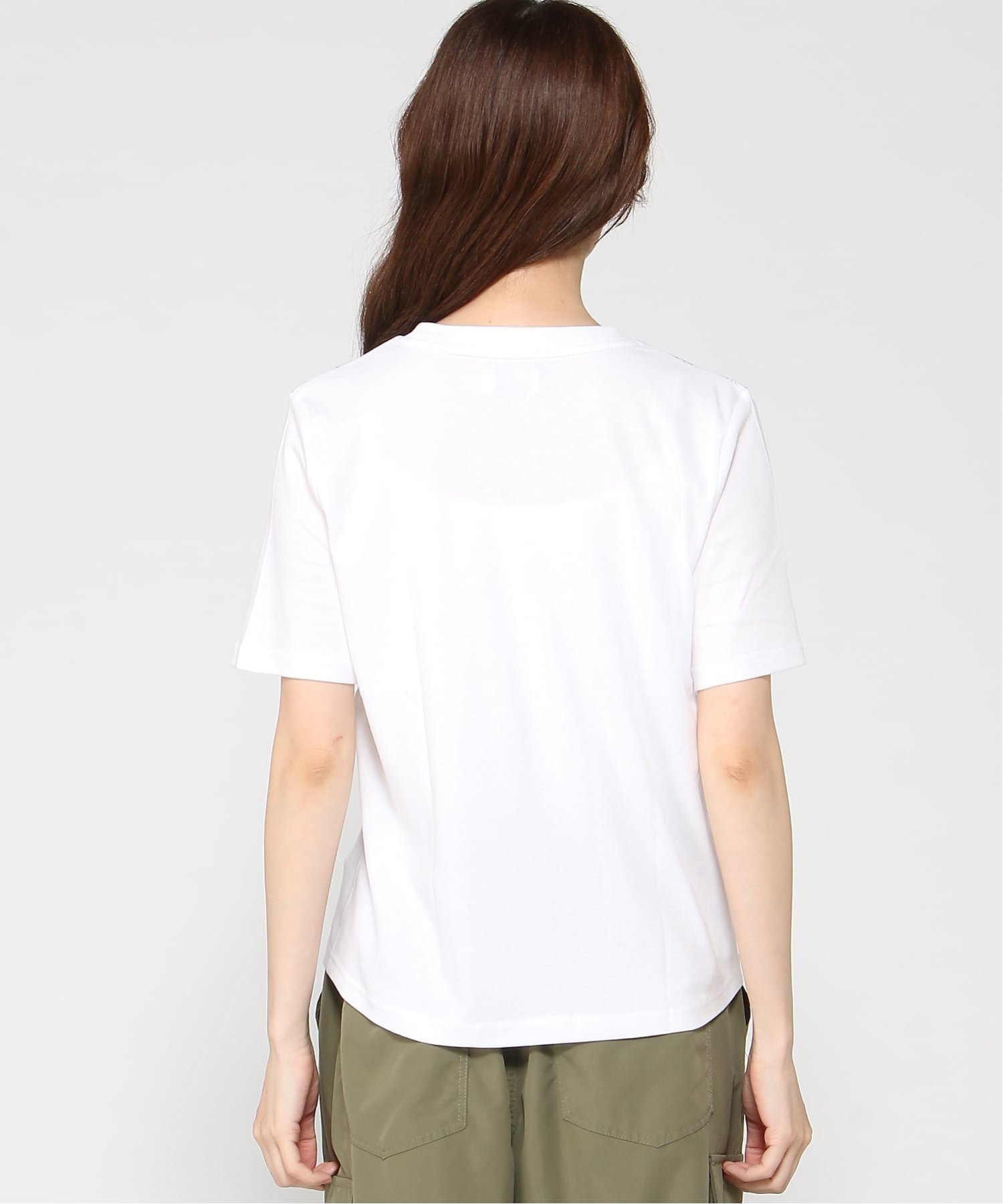(W)スムース 幾何学 ロゴプリント Tシャツ クロコダイル トップス カットソー・Tシャツ ホワイト