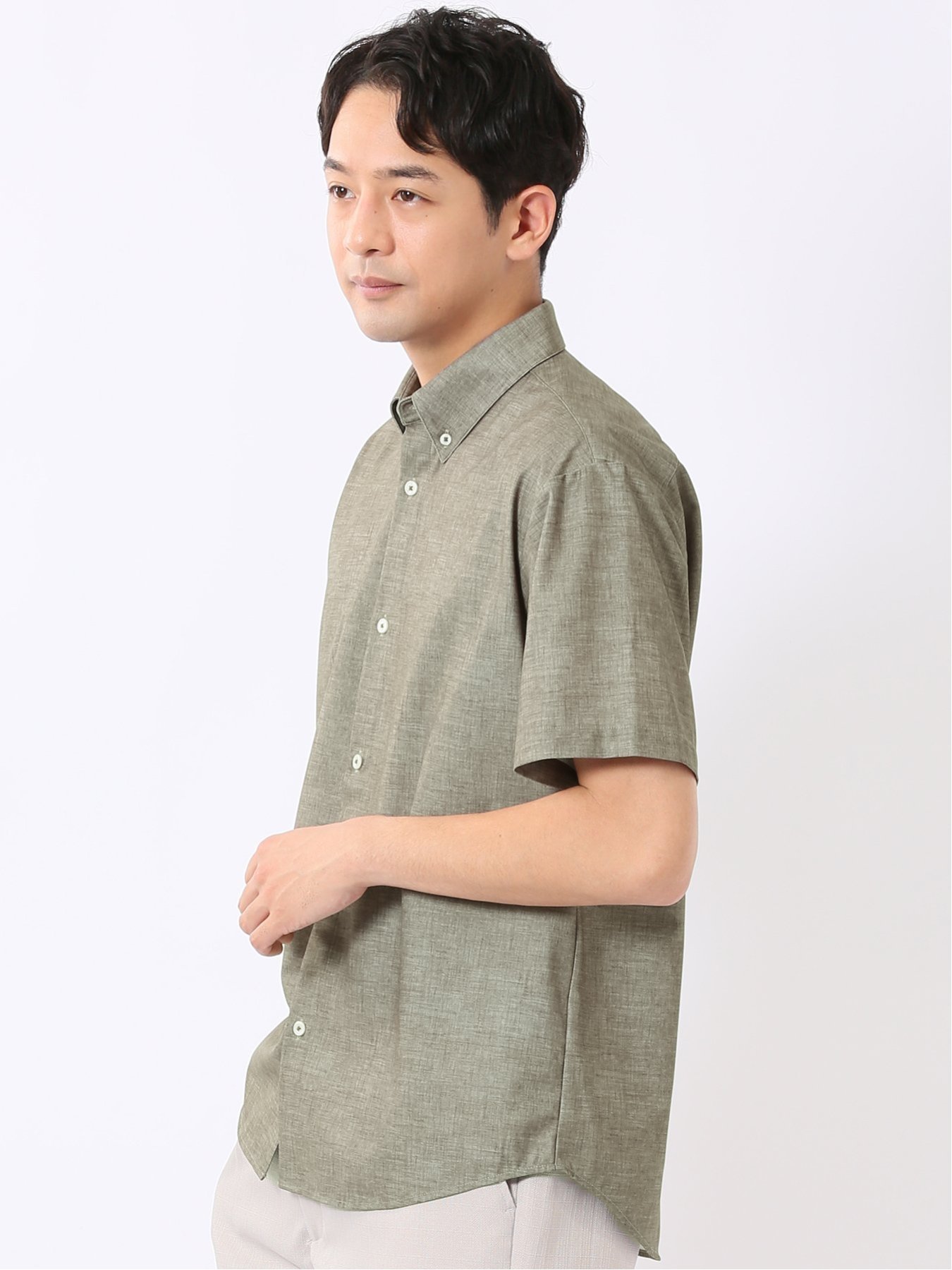 ストレッチ 吸水速乾 ノンアイロン トリコット ハケメ ボタンダウン 半袖 シャツ メンズ タカキュー トップス シャツ・ブラウス ネイビー カーキグリーン