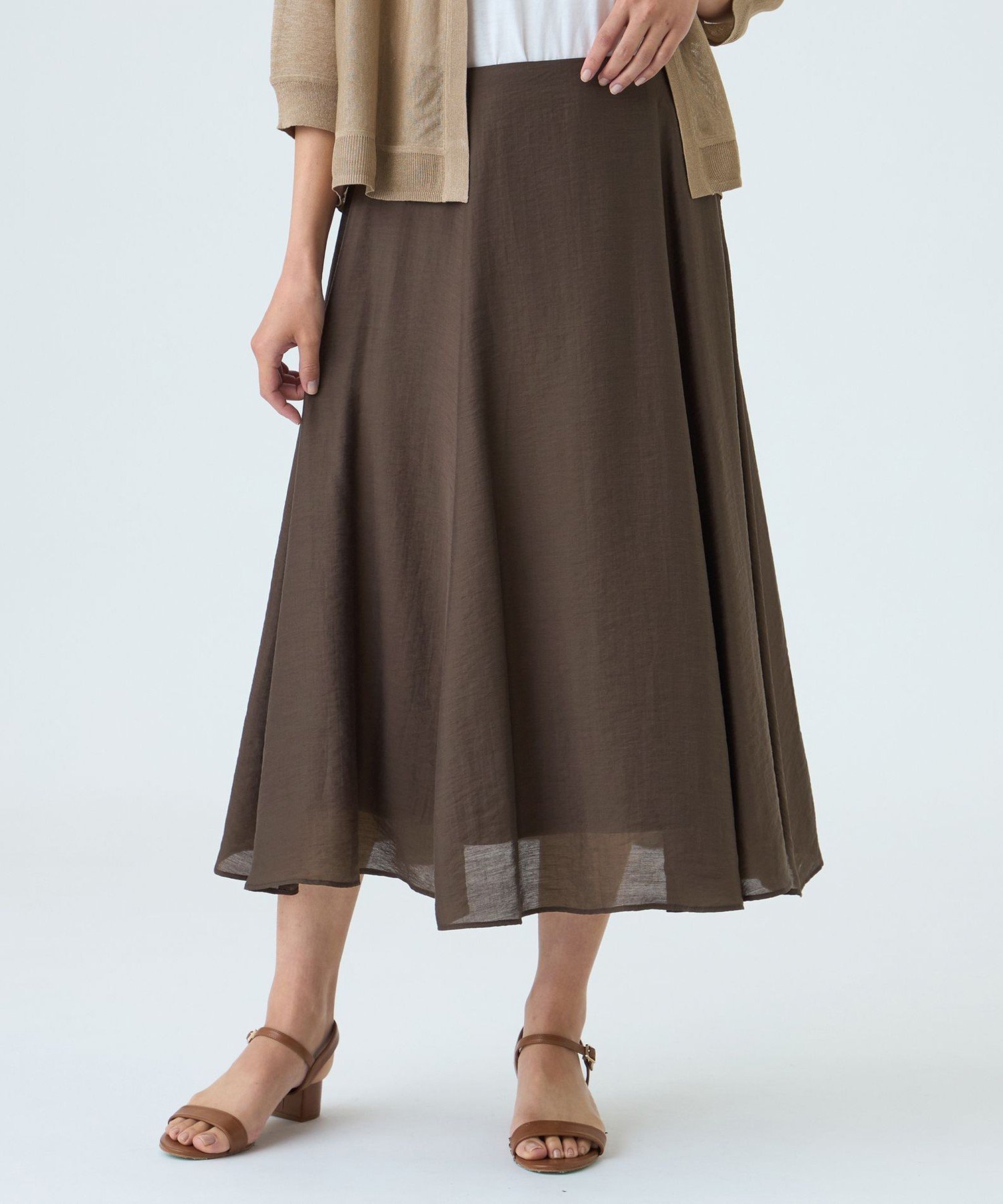 【SALE／23%OFF】TRANS WORK 【ウォッシャブル】パウダーシアースカート トランスワーク スカート その他のスカート グリーン ブラウン【送料無料】