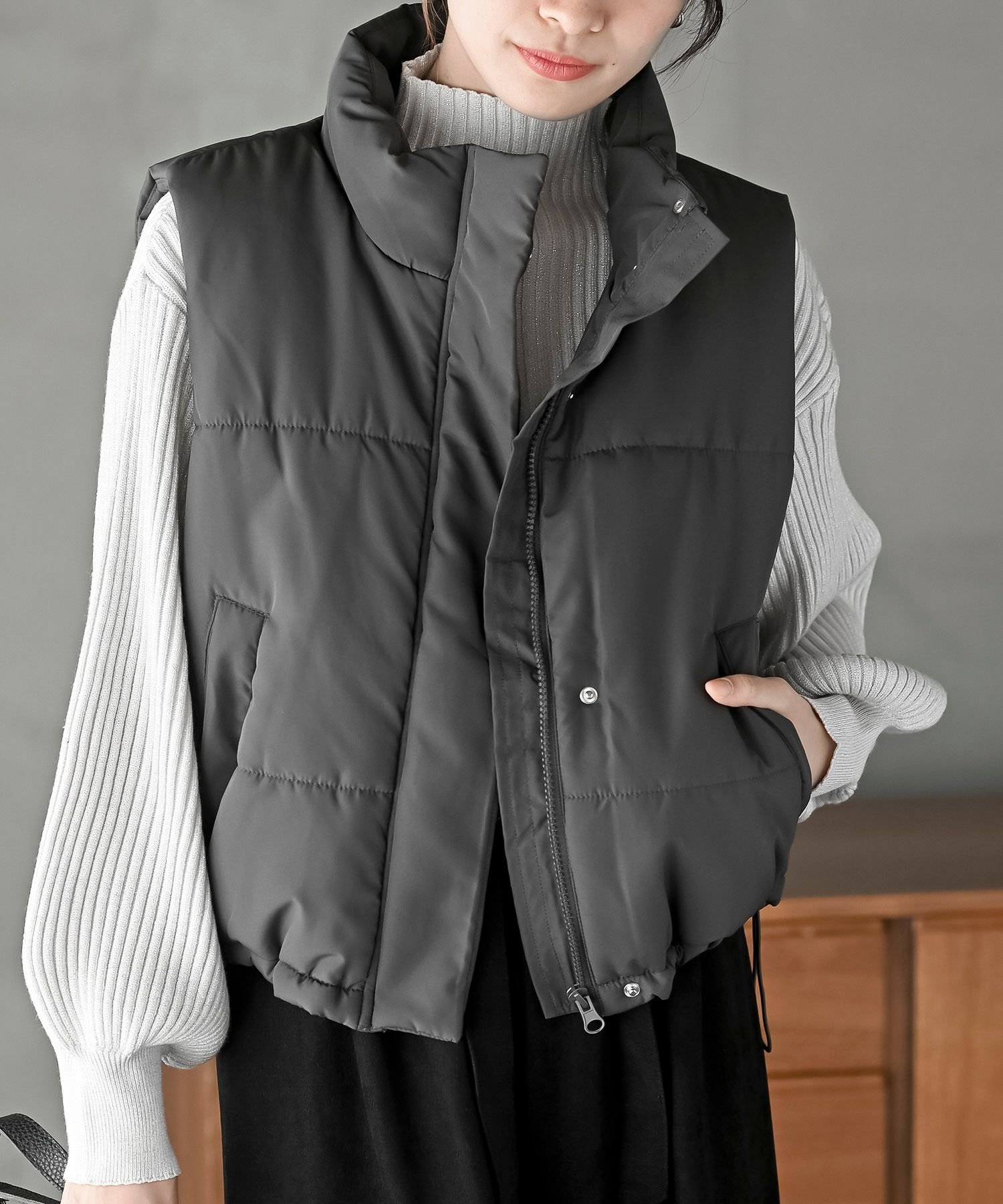 rps 中綿スタンドショートベスト アールピーエス トップス ベスト・ジレ ブラック ホワイト ブラウン