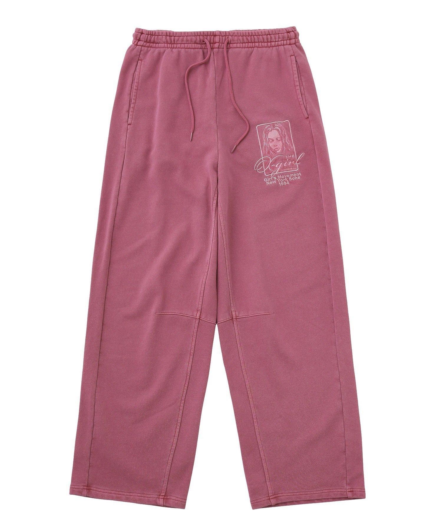 X-girl PIGMENT DYED FACE AND LOGO SQUARE PATCH SWEATPANTS エックスガール パンツ その他のパンツ ブラック グリーン ピンク