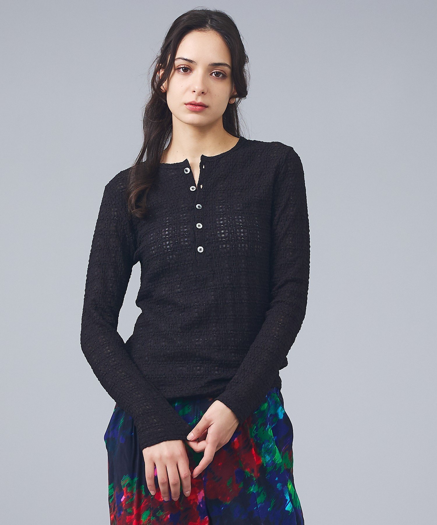 Rouge vif la cle 【Le Melange/ル・メランジュ】ラッセルヘンリープルオーバー/ヘンリーネ ルージュ・ヴィフ ラクレ トップス カットソー・Tシャツ ブラック