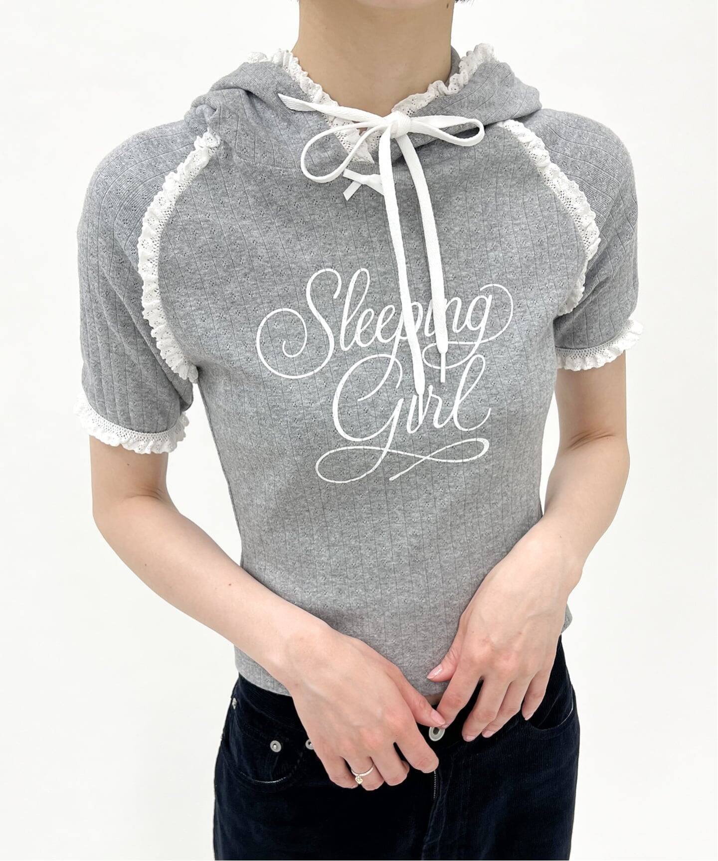 【YUHAN WANG/ユハン ワン】lace trim hoodie エディット フォー ルル トップス カットソー・Tシャツ グレー
