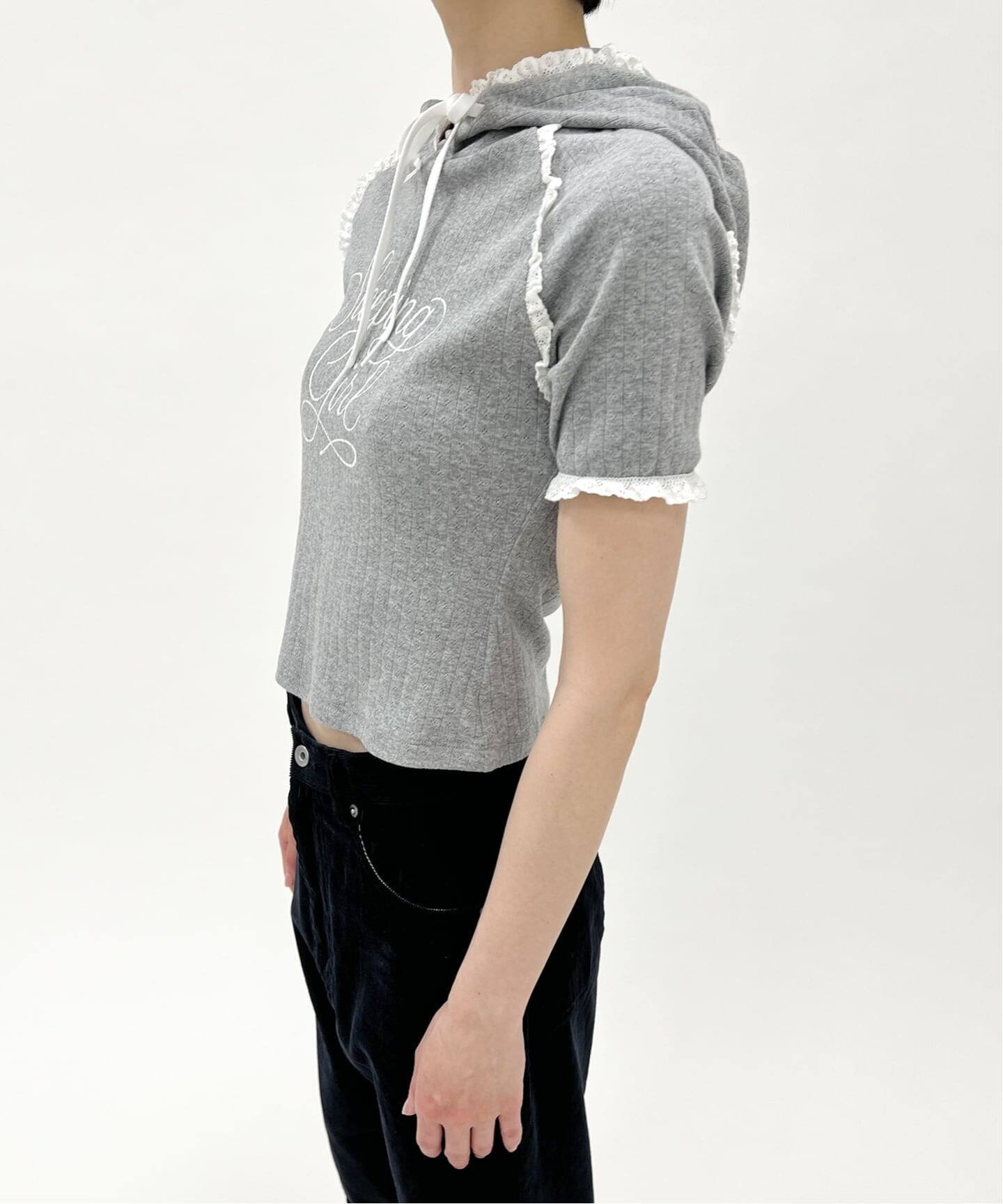 【YUHAN WANG/ユハン ワン】lace trim hoodie エディット フォー ルル トップス カットソー・Tシャツ グレー