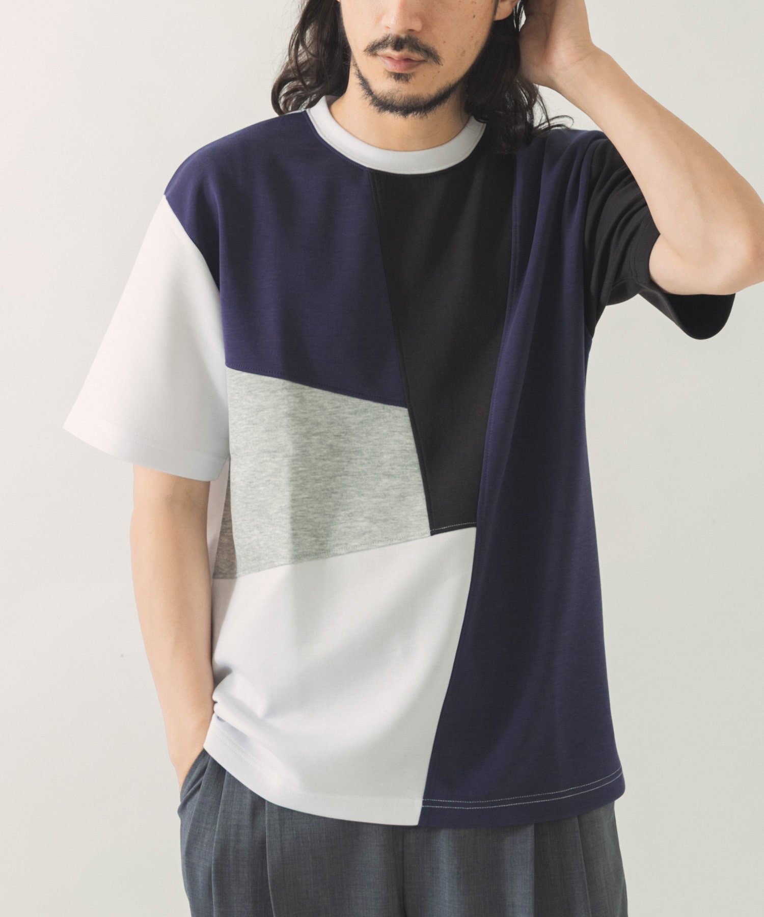 ITEMS ブロッキングデザインポンチTシャツ アーバンリサーチアイテムズ トップス カットソー・Tシャツ ブルー グレー