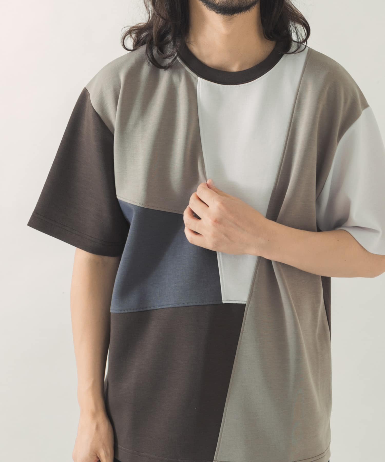 ITEMS ブロッキングデザインポンチTシャツ アーバンリサーチアイテムズ トップス カットソー・Tシャツ ブルー グレー