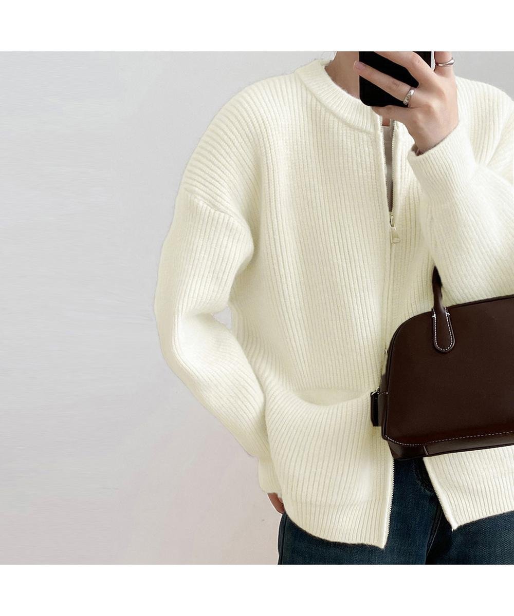 miniministore ニットカーディガン ジップアップアウター ミニミニストア トップス ニット イエロー ピンク ホワイト グリーン グレー ベージュ