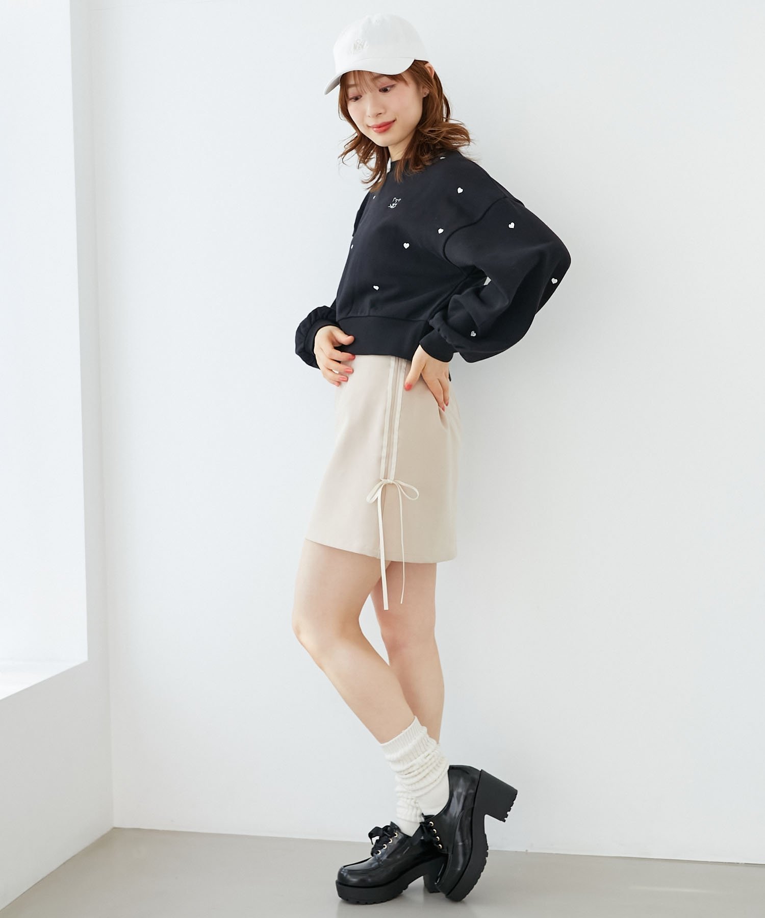 MAJESTIC LEGON ラインリボンミニスカート マジェスティックレゴン スカート ミニスカート ピンク ブラック ベージュ